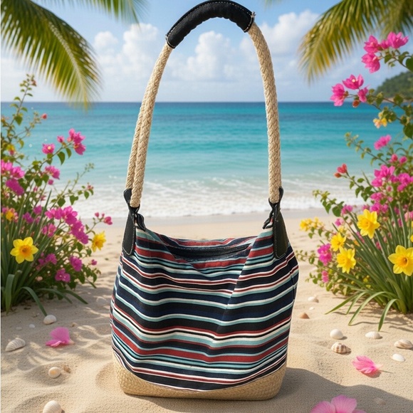 Handbags - Striped multi Striped Hobo Bag rope handles
